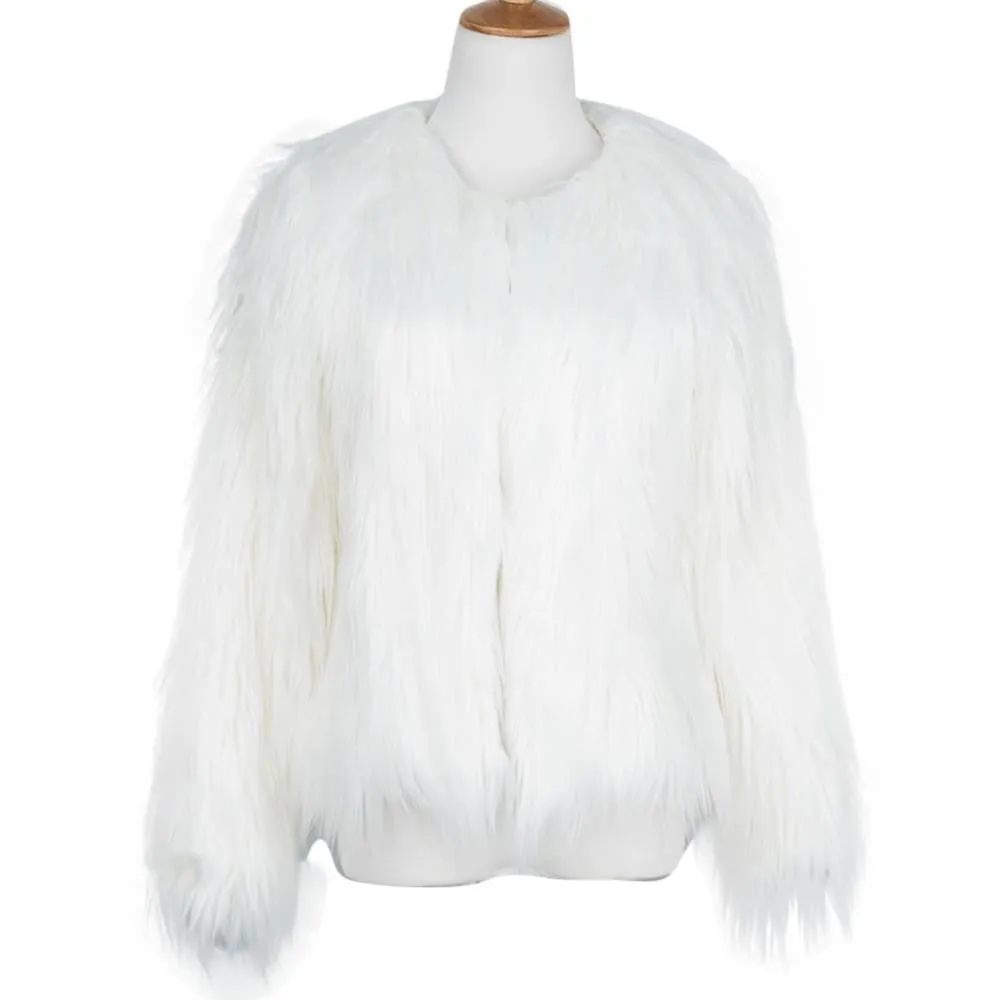 Women's Fashion Warm Faux Fur Fox Coat Jackets Long Sleeve Parka Hair Jacket Coat Outwear Plus Size