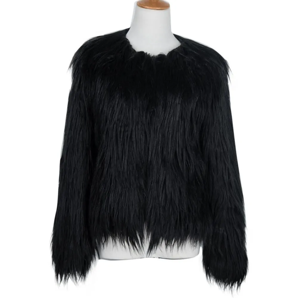 Women's Fashion Warm Faux Fur Fox Coat Jackets Long Sleeve Parka Hair Jacket Coat Outwear Plus Size