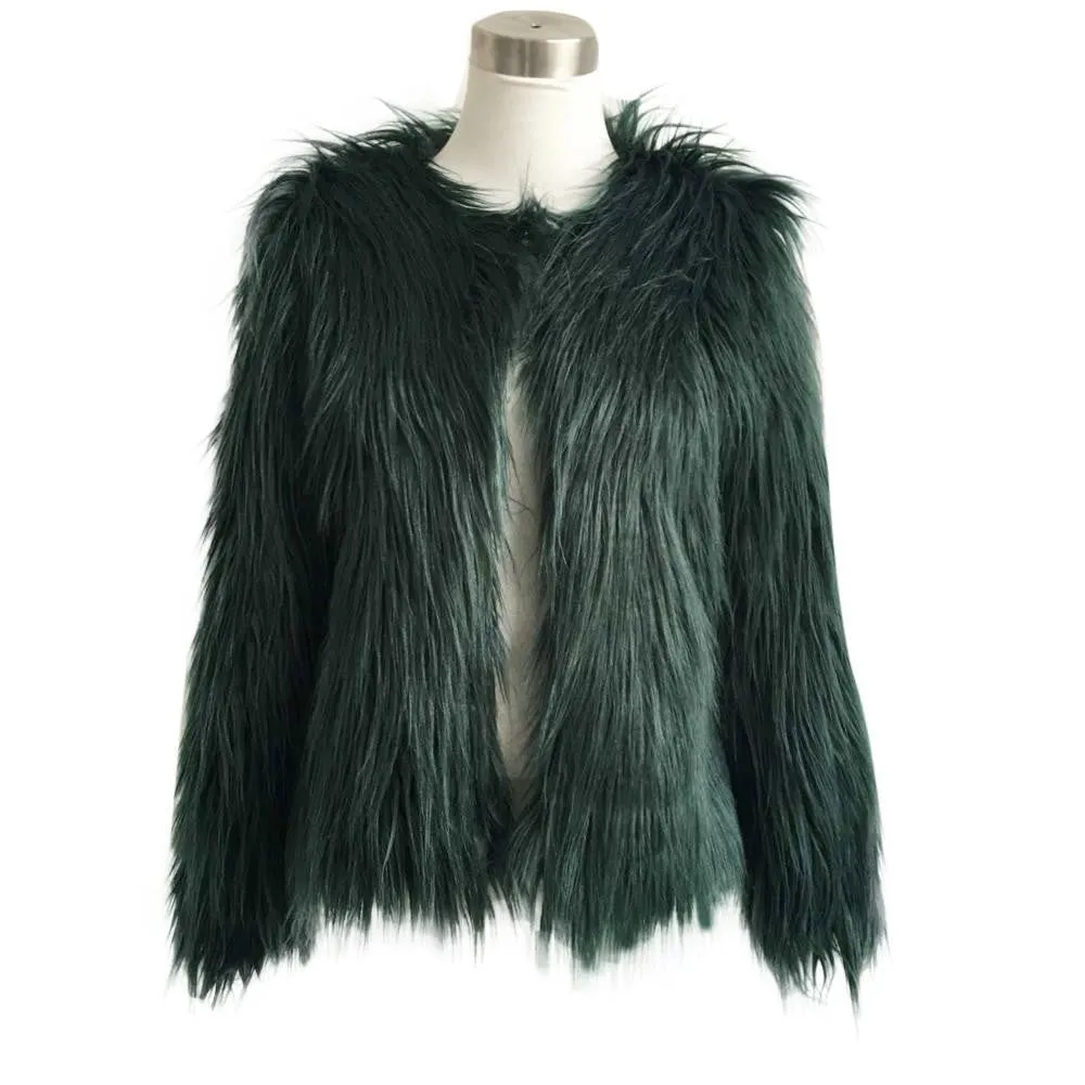 Women's Fashion Warm Faux Fur Fox Coat Jackets Long Sleeve Parka Hair Jacket Coat Outwear Plus Size