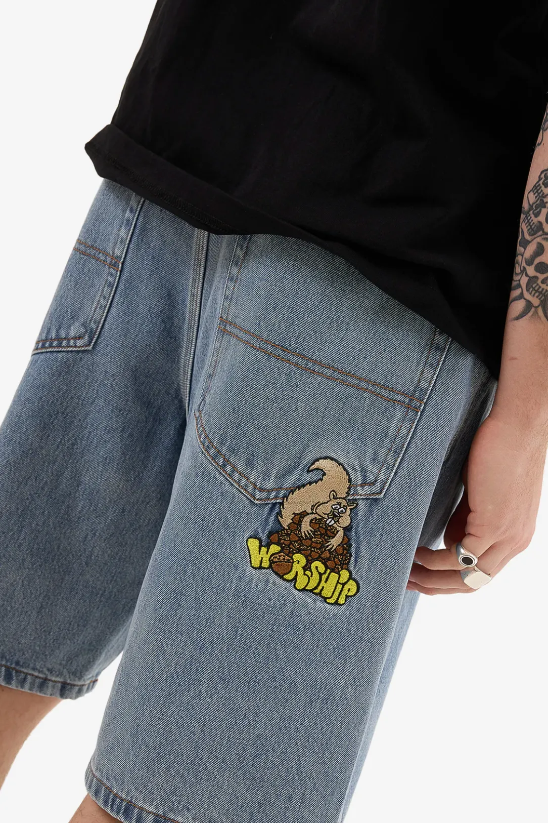 WORSHIP SUPPLIES GOING NUTS BIG DAWG JEAN SHORT - RAGED BLUE