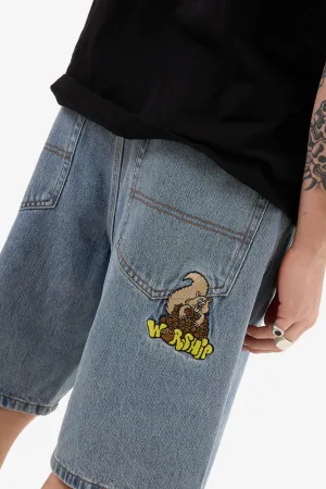 WORSHIP SUPPLIES GOING NUTS BIG DAWG JEAN SHORT - RAGED BLUE