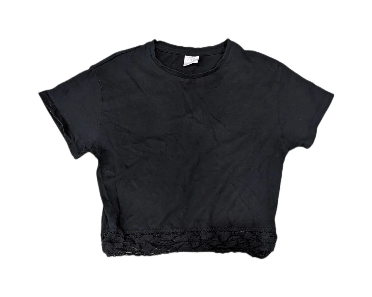 Zara lace trimmed black t-shirt - size 10